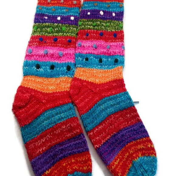 Warm Socks Knitted Andean Wool Handmade To Provide Winter Warmth - Picture 4 of 7